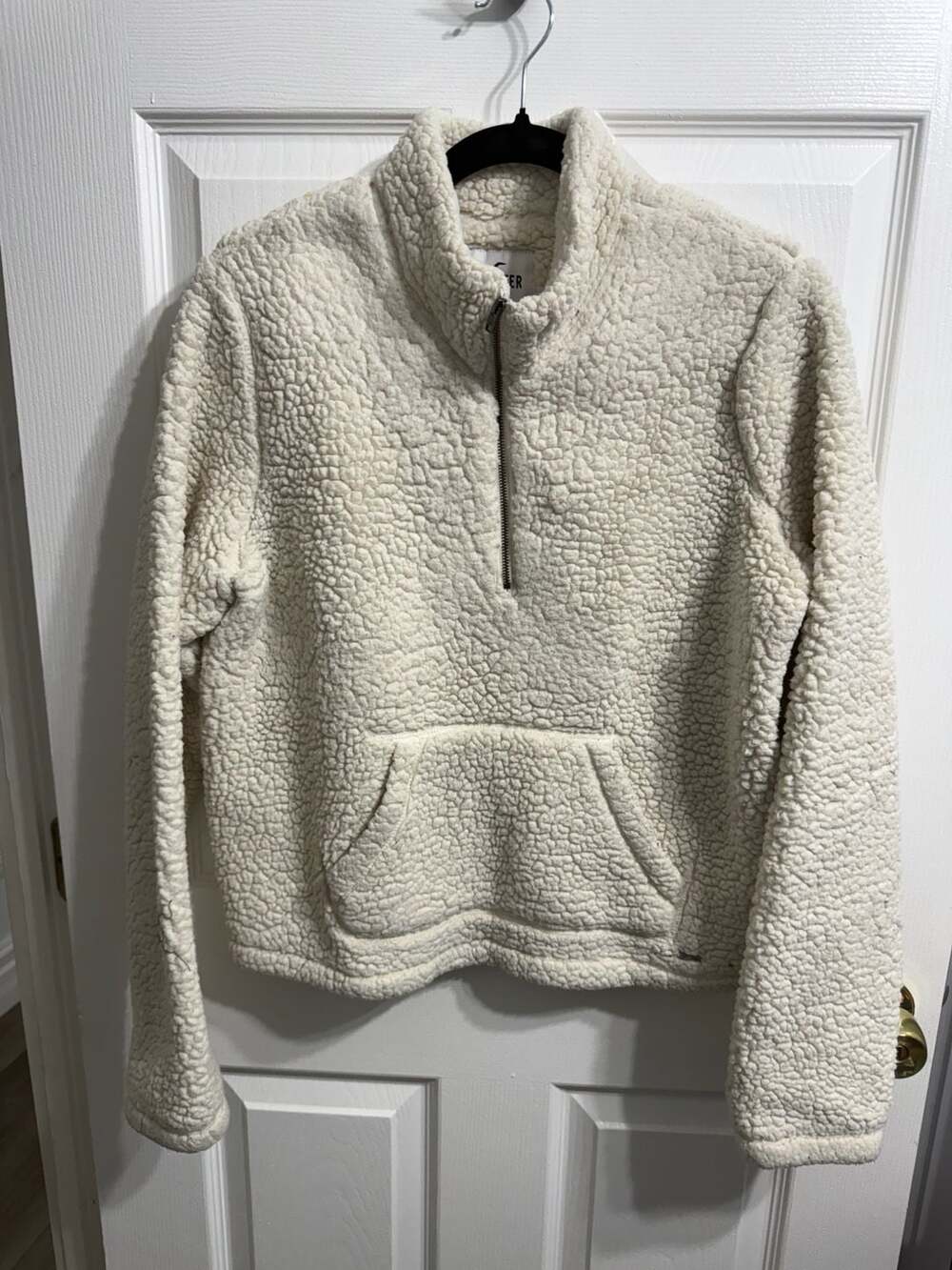 Hollister Sherpa Fleece 1/2 Zip Mock Neck Size L White Pullover